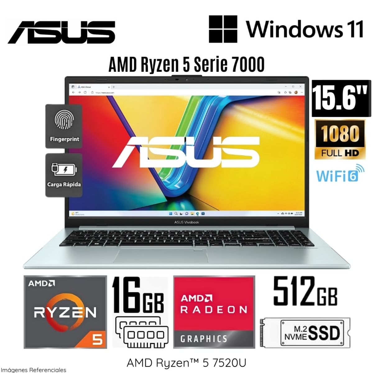 ASUS - Laptop Asus Vivobook E1504FA-NJ545 AMD Ryzen 5-7520U 16GB RAM 512GB SSD 15,6 FHD - Grey Green