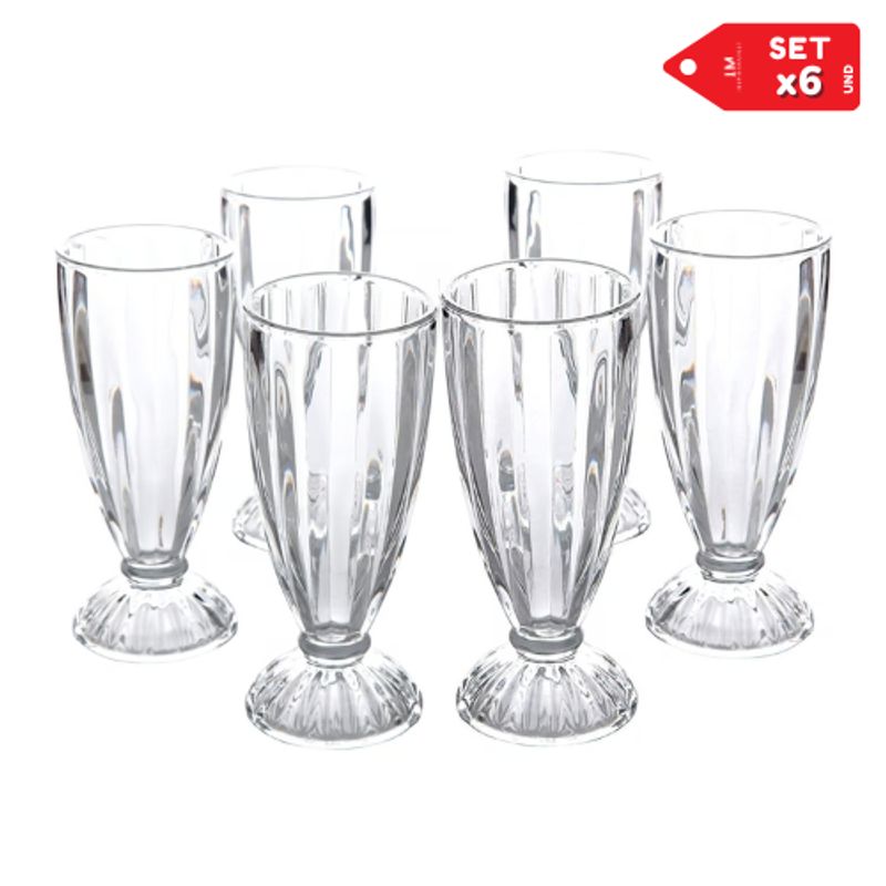 INSPIRA - Set 6 Copas de Helado de Vidrio Tallado 369 ml