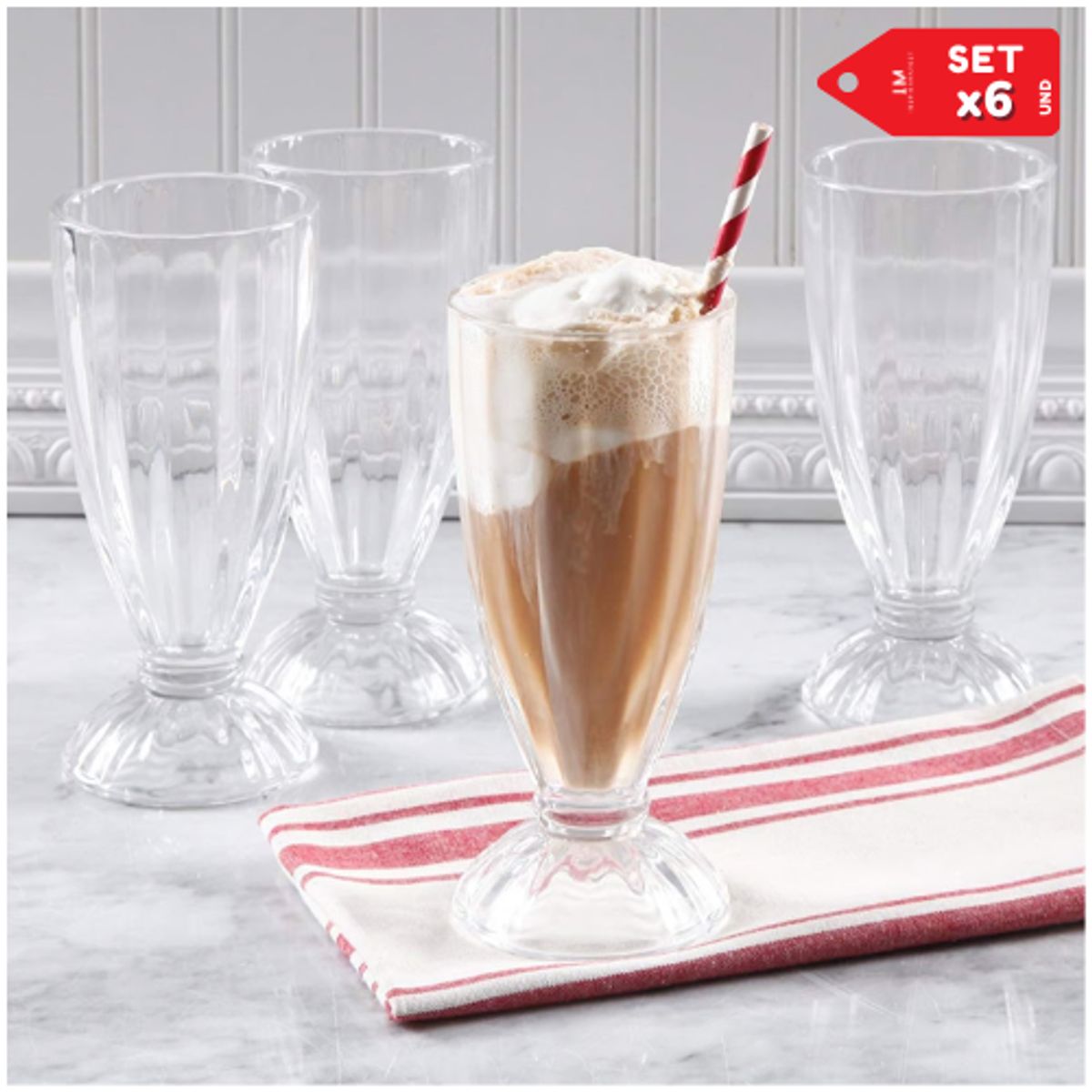 INSPIRA MARKET - Set 6 Copas de Helado de Vidrio Tallado 369 ml