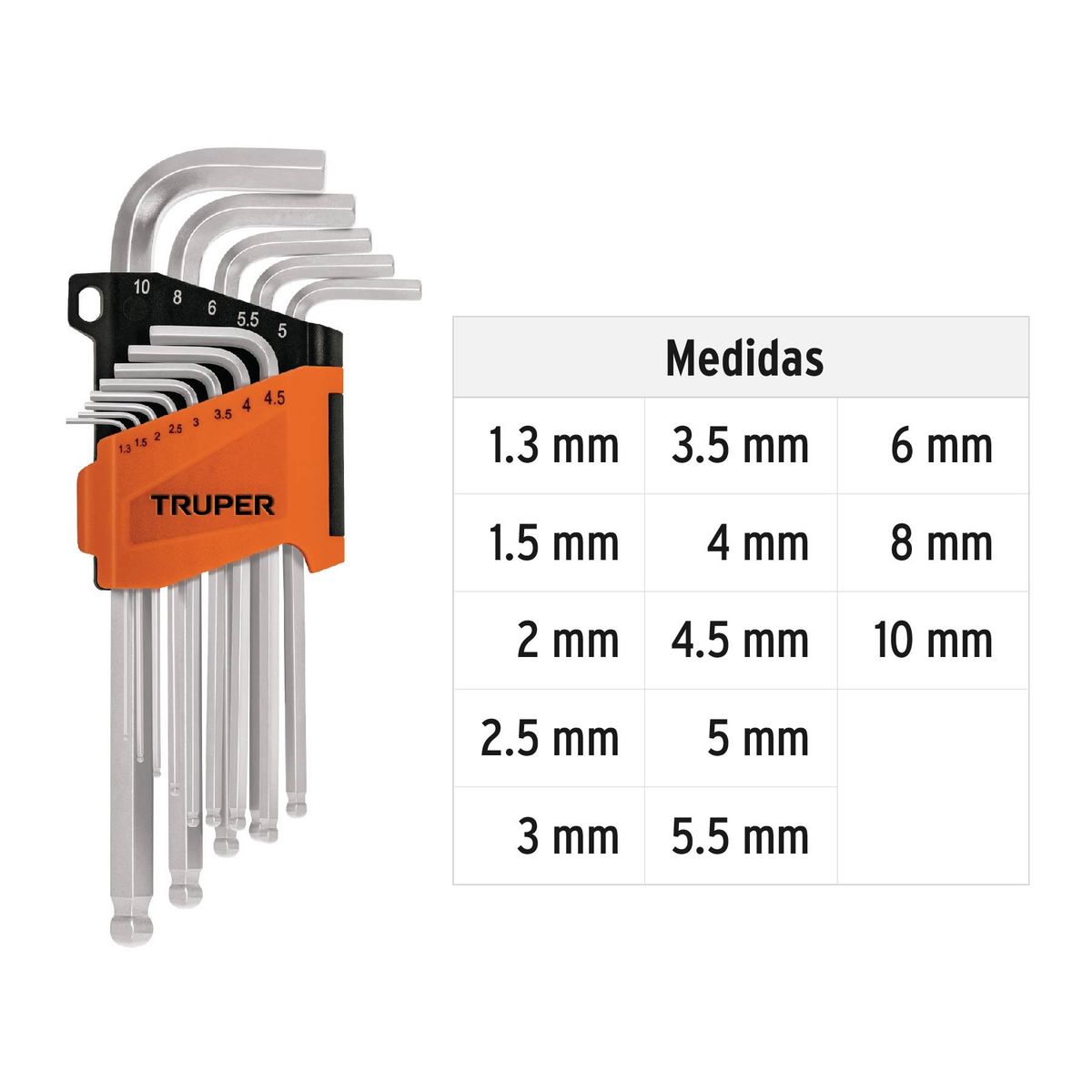 TRUPER - Llaves Allen Milimétricas Xlargas Punta De Bola 13pzs