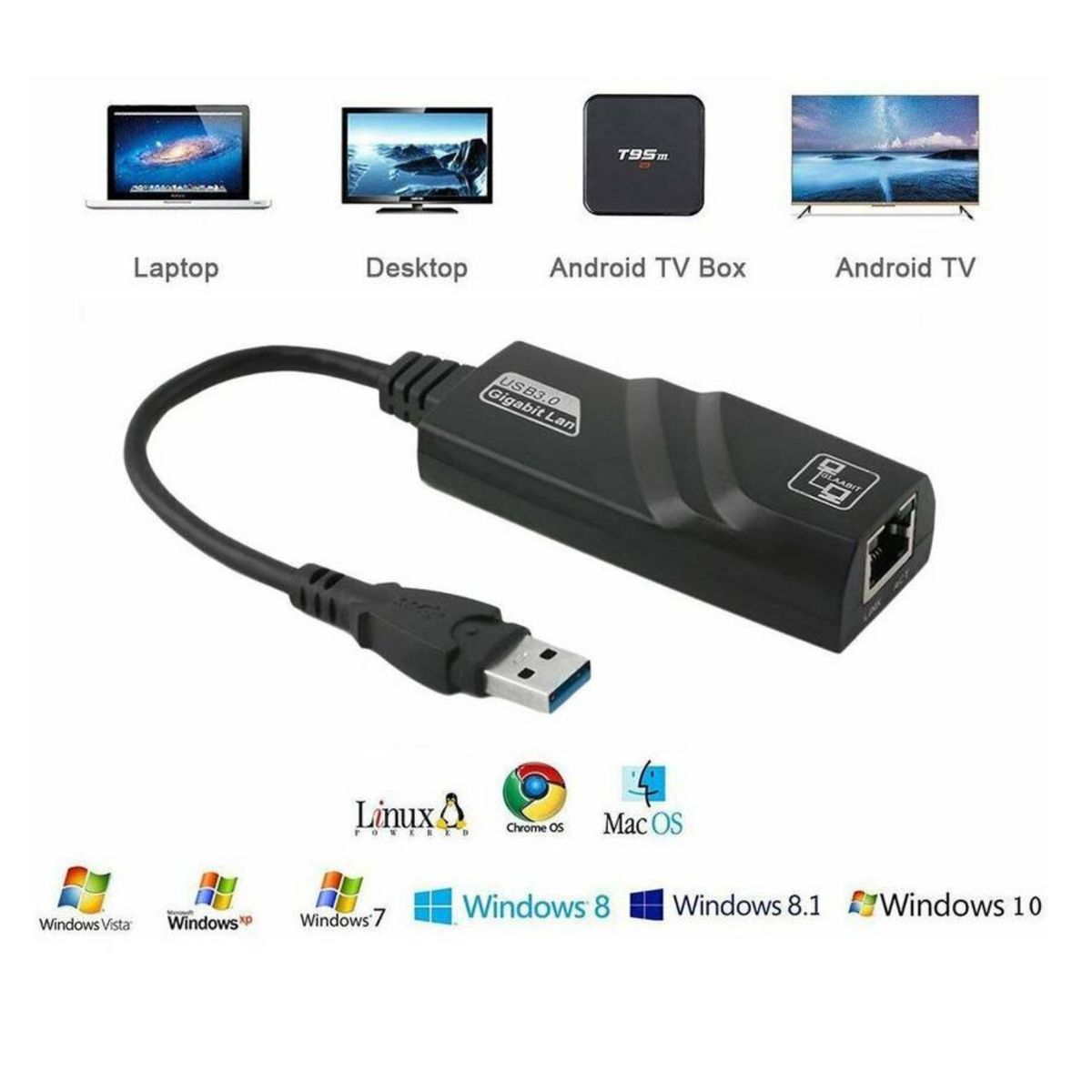 GENERICO - Adaptador Rj45 Usb 3.0 Ethernet 10/100mbps Pc Laptop