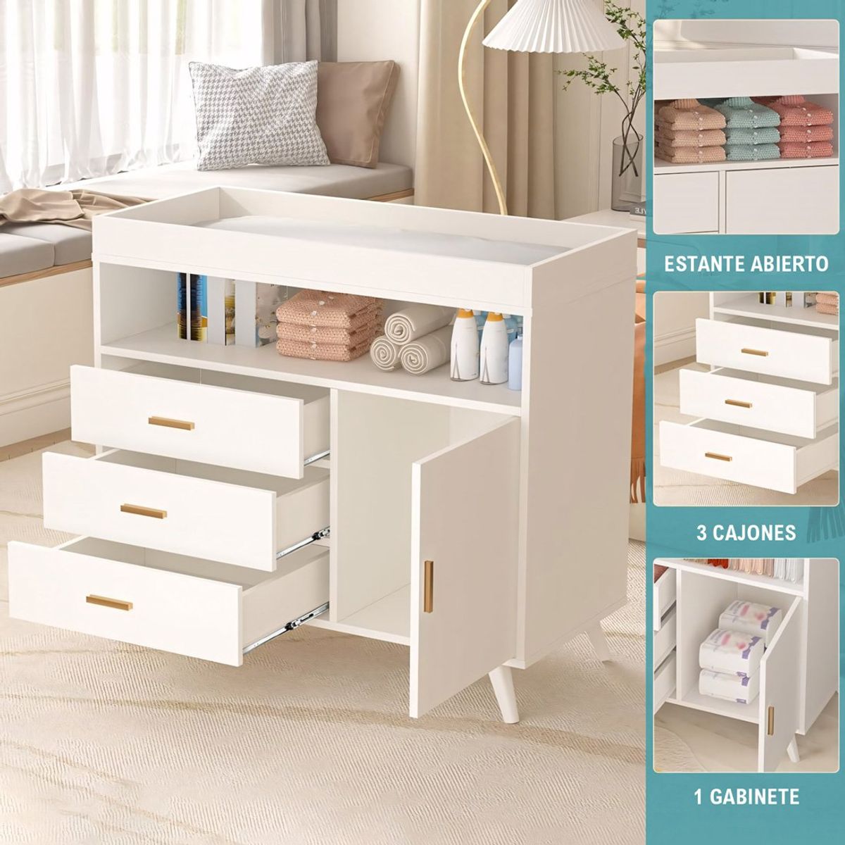 GENERICO - Cómoda Cambiador Para Bebé Amalia 3 Cajones Blanco 100 cm Huk