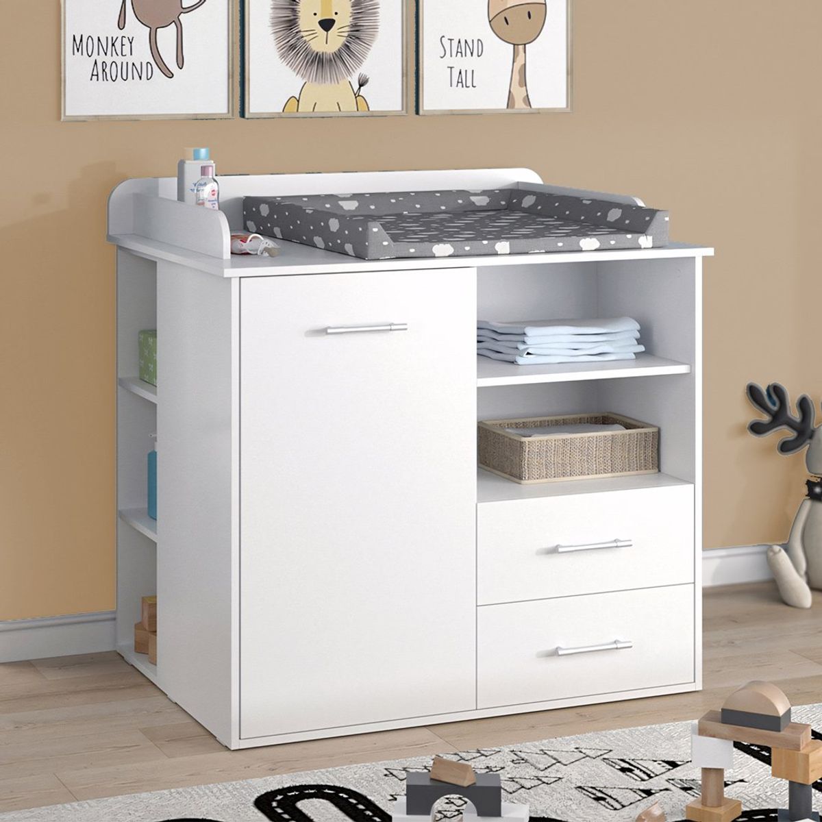 GENERICO - Cómoda Cambiador Para Bebé Milán Con Estantes Blanco 100 cm Huk