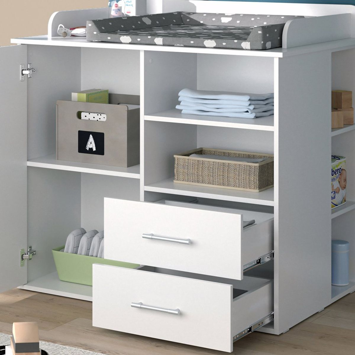 GENERICO - Cómoda Cambiador Para Bebé Milán Con Estantes Blanco 100 cm Huk