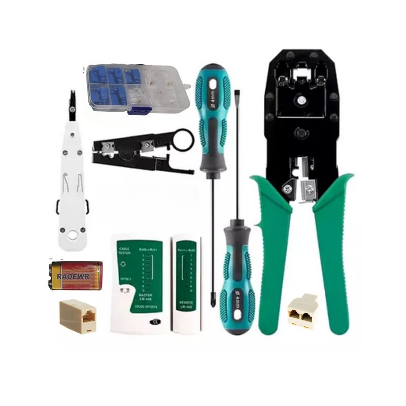 SEISA - Kit Herramientas De Red Crimpador Tester Destornillador Ponchador Empalme