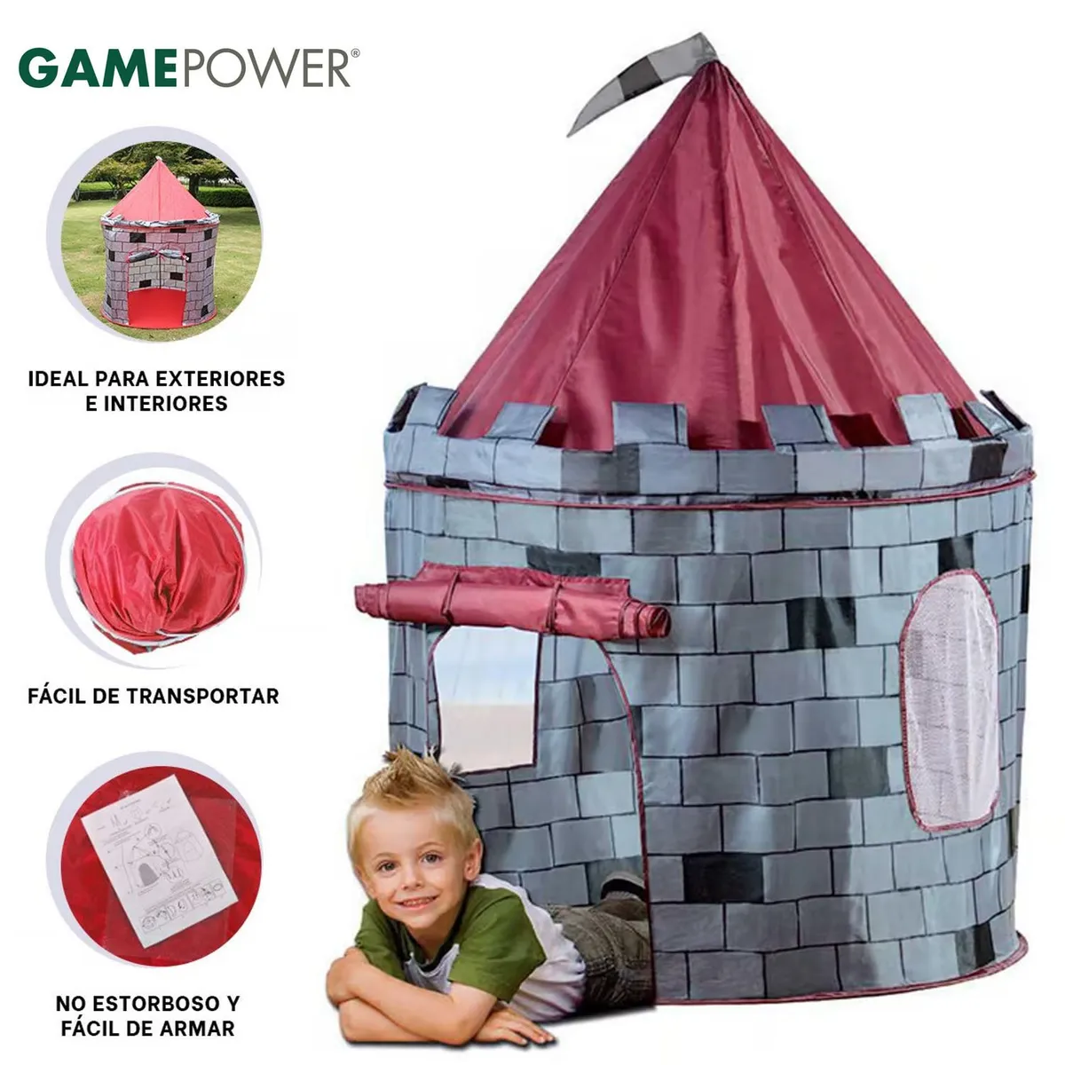 GAME POWER - Carpa Castillo Armable para Niños Rojo