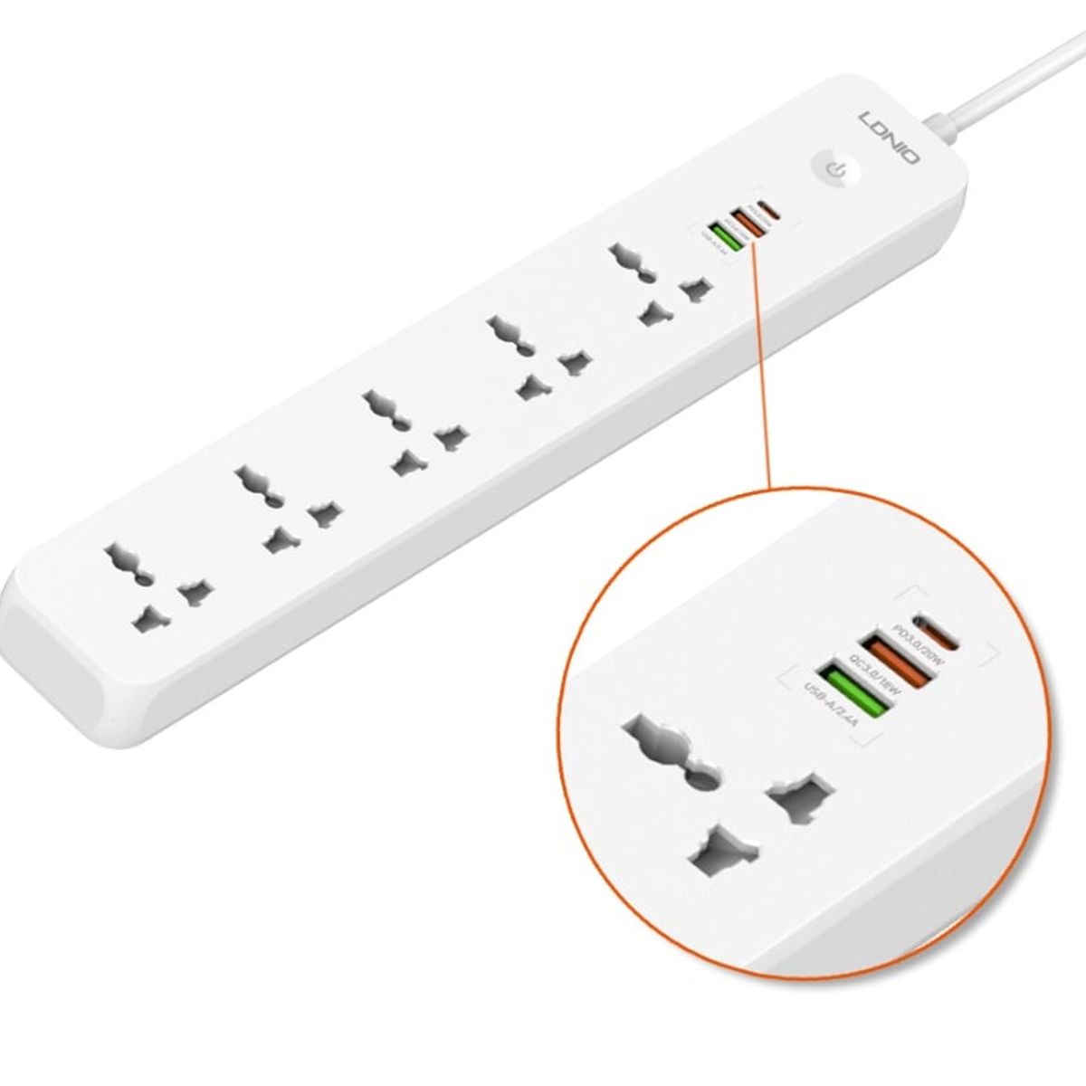 LDNIO - Extensión Tomacorriente Ldnio Sc5319 Socket Universal 38watts 2M