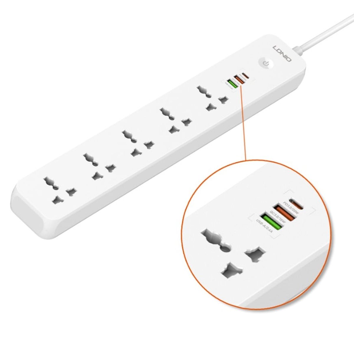 LDNIO - Extensión Tomacorriente Ldnio Sc5319 Socket Universal 38watts 2M