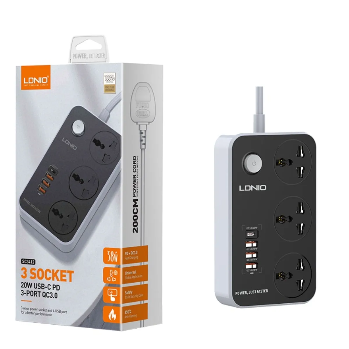 LDNIO - Extencion de pared Universal Ldnio SC3412 38W 3socket