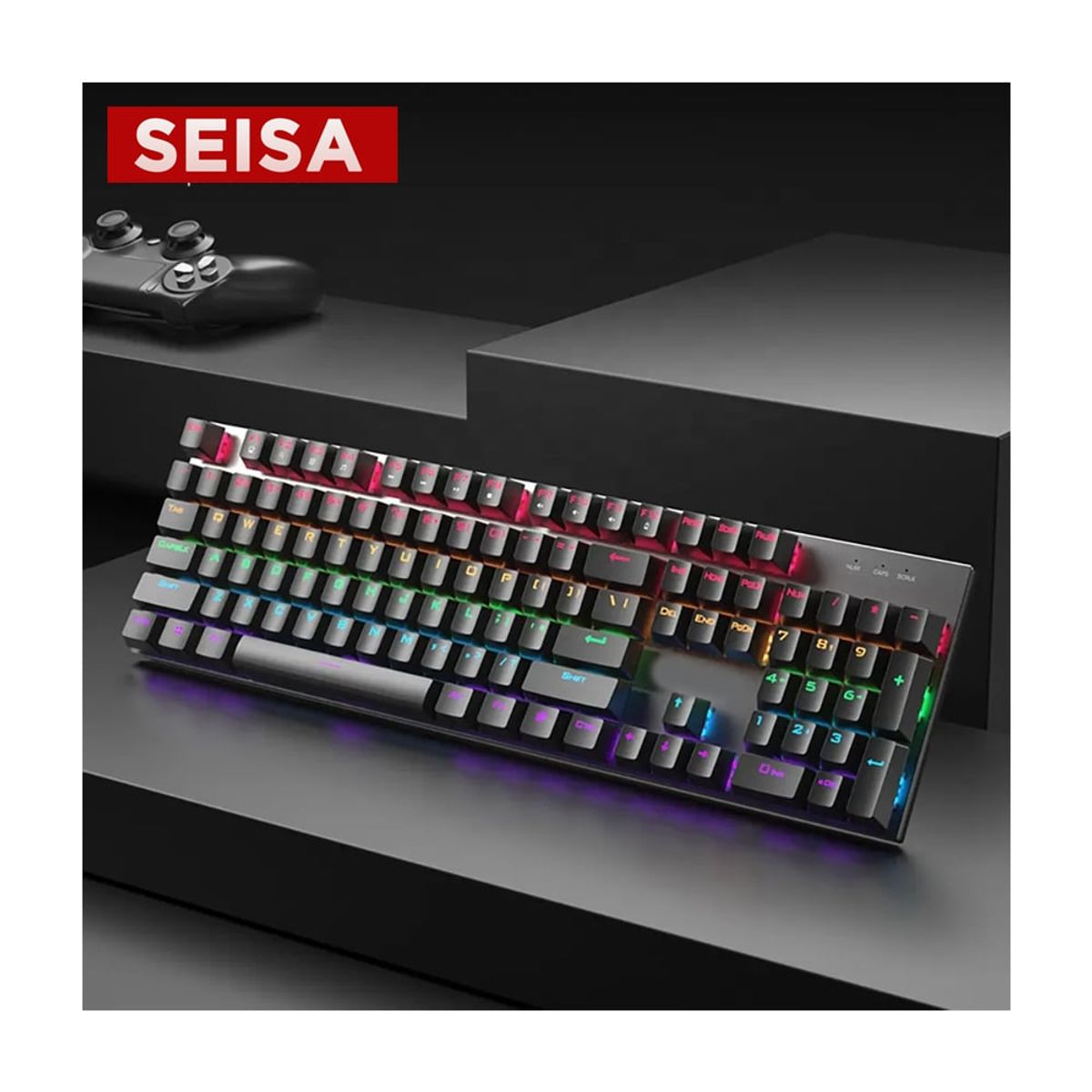 SEISA - Teclado Gamer Mecánico Retroiluminado con Luces Led RGB DN-K104