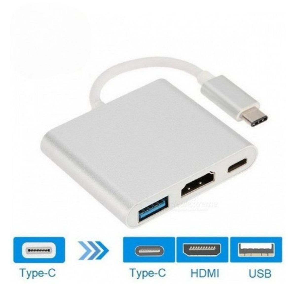 GENERICO - Adaptador Usb 3.1 Tipo C A Hdmi Hembra+ Usb 3.0 + Usb Tipo C