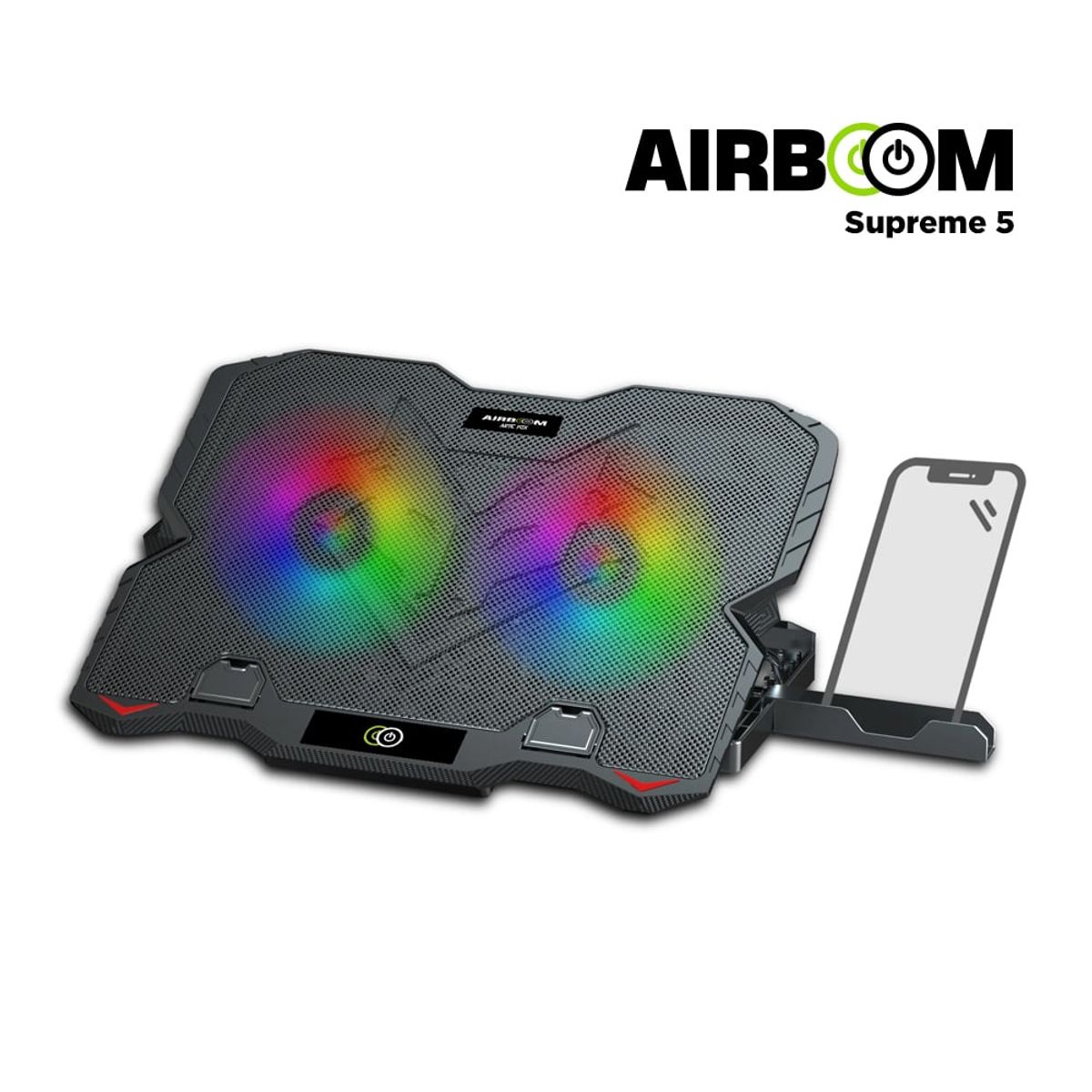 AIRBOOM - Cooler para Laptop 2 Ventiladores Gamer con Luces RGB y Soporte
