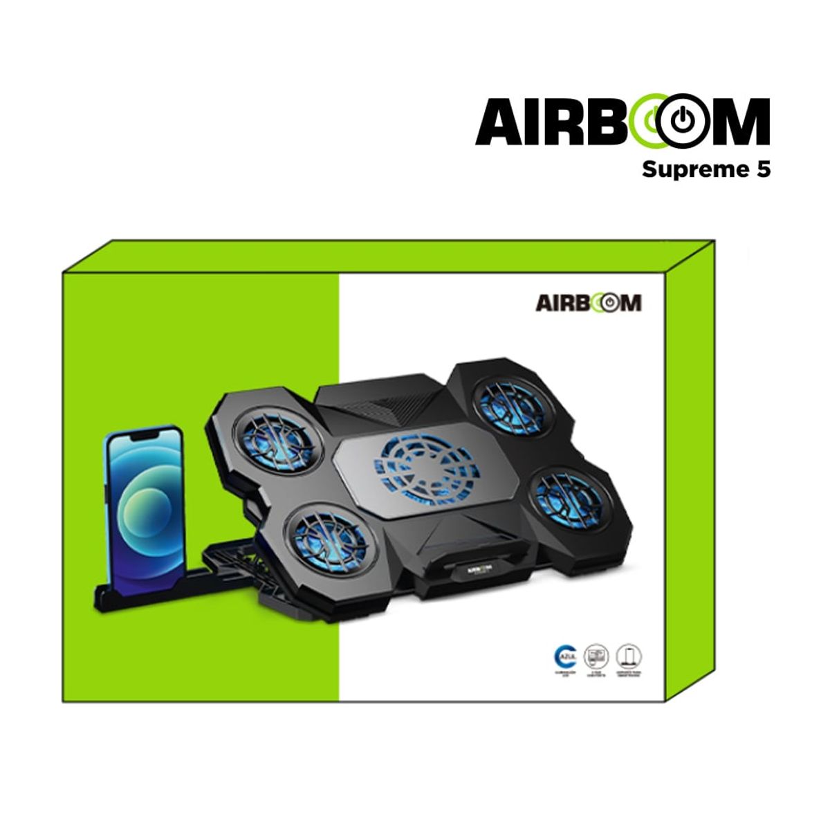 AIRBOOM - Cooler para Laptop 5 Ventiladores Supreme 5 Hasta 17 Pulgadas y 2 USB