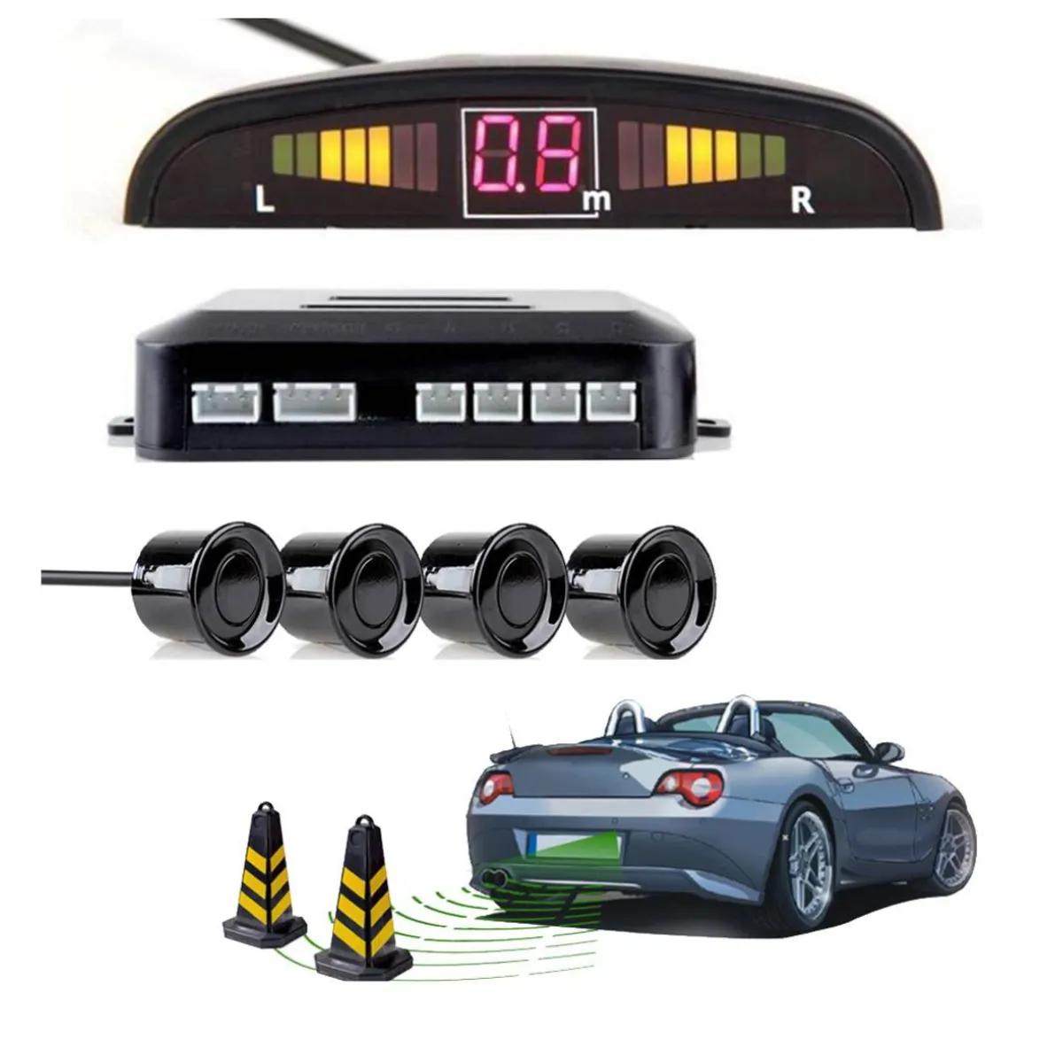 SEISA - Sensor De Retroceso Reversa Auto Parqueo 4 Puntos Negro