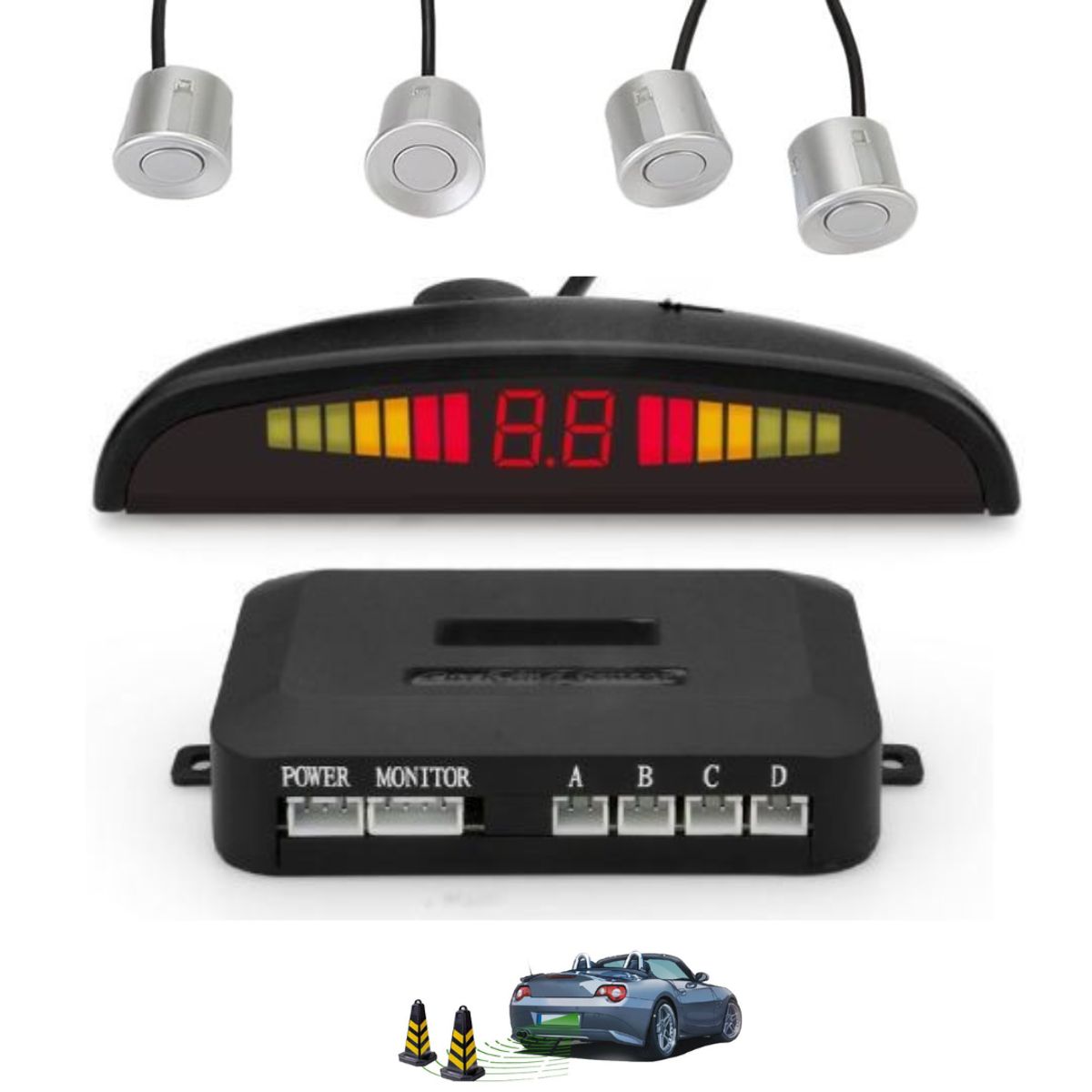 SEISA - Sensor De Retroceso Reversa Auto Parqueo 4 Puntos Plateado