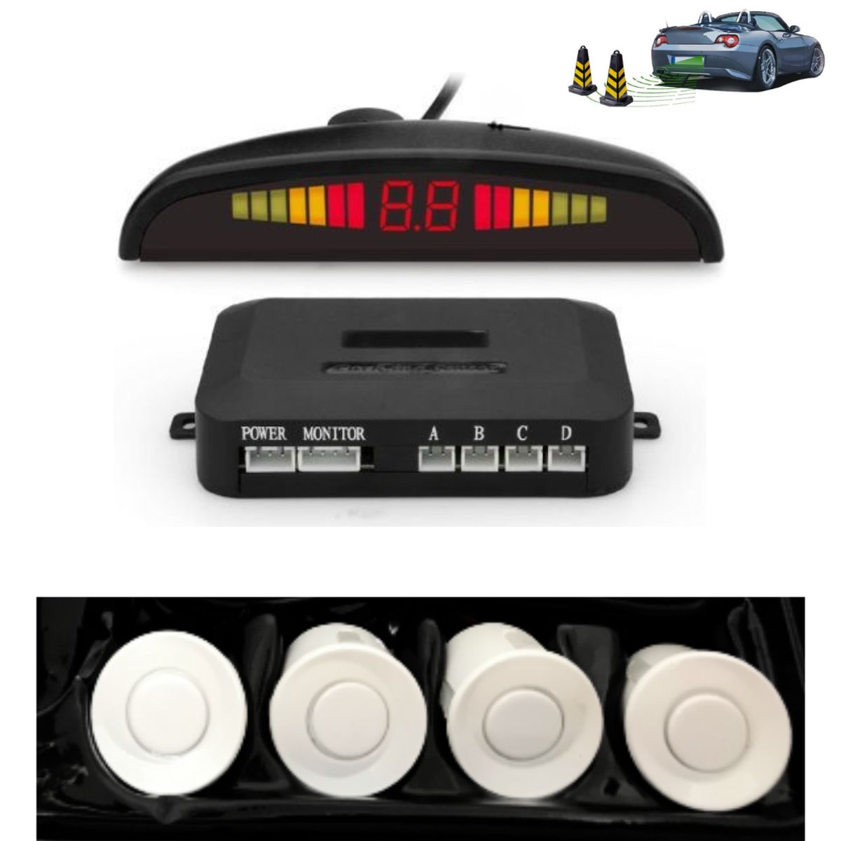 SEISA - Sensor De Retroceso Reversa Auto Parqueo 4 Puntos Blanco