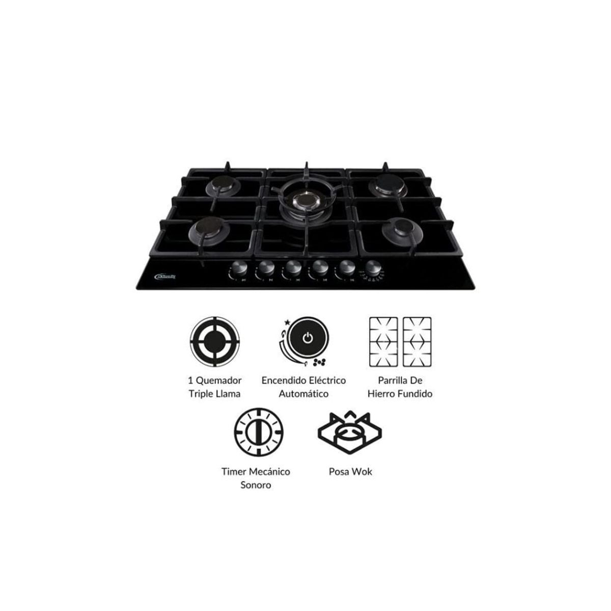 KLIMATIC - Cocina Klimatic Empotrable a Gas con 5 Quemadores Trevi 90 Negro