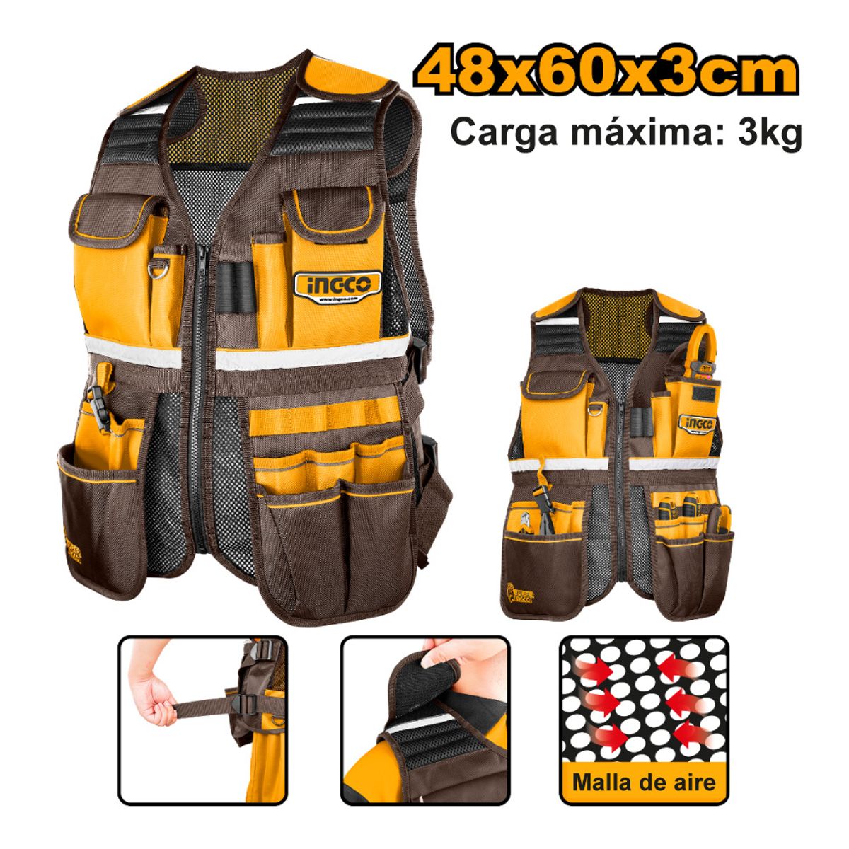 INGCO TOOLS - CHALECO PORTA HERRAMIENTAS INGCO 17 BOLSILLOS 3KG HTVT09028