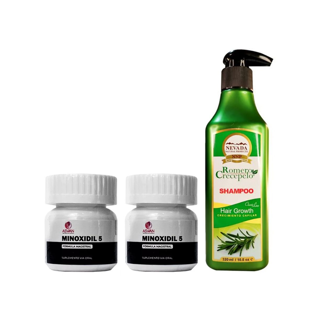 GENERICO - 2 MINOXIDIL 5MG 60 CÁPSULAS + SHAMPOO DE ROMERO 320ML