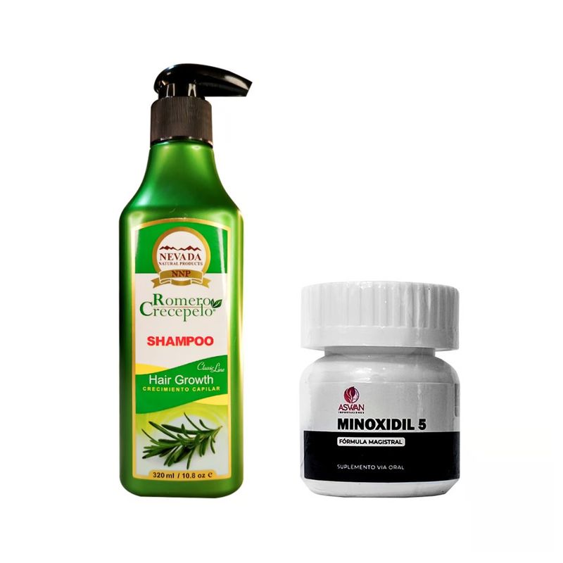 GENERICO - MINOXIDIL 5MG 60 CÁPSULAS + SHAMPOO DE ROMERO 320ML