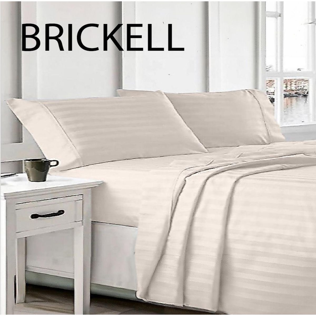 GENERICO - Juego de Sábanas Satinadas King 100% Microfibra - Beige