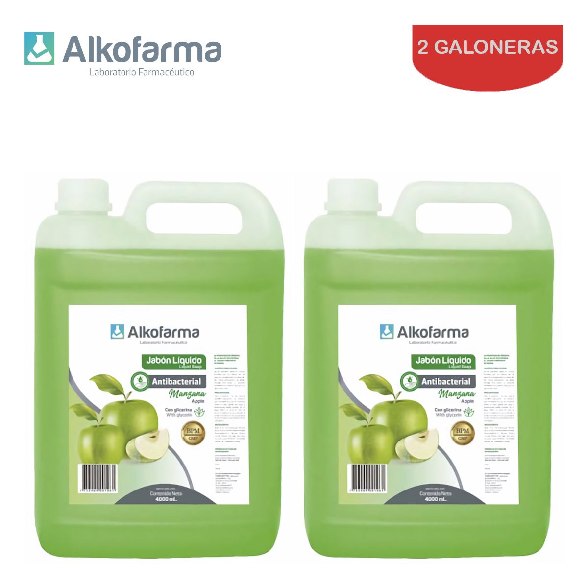 ALKOFARMA - Jabón líquido antibac. 4L manzana ALKOFARMA. Pack 2 galones