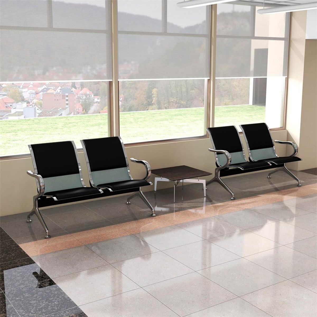 OFIDEAS - Butaca De Espera Negro 2 Cuerpos-Tandem Aeropuerto Semi Tapiz Ofideas