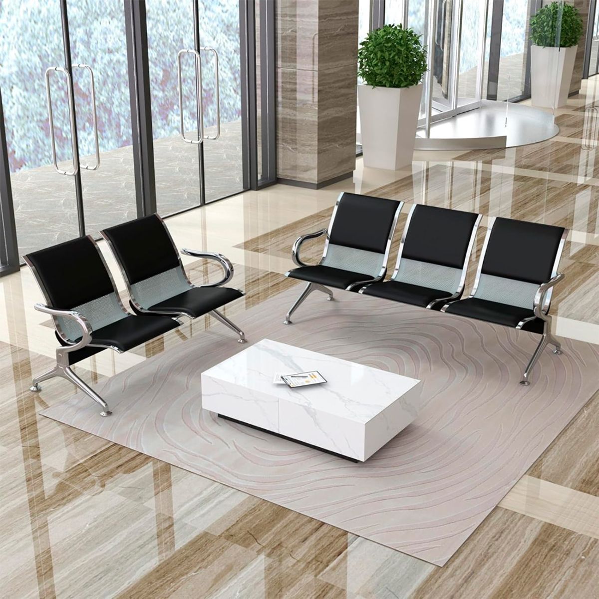 OFIDEAS - Butaca De Espera Negro 3 Cuerpos-Tandem Aeropuerto Semi Tapiz Ofideas