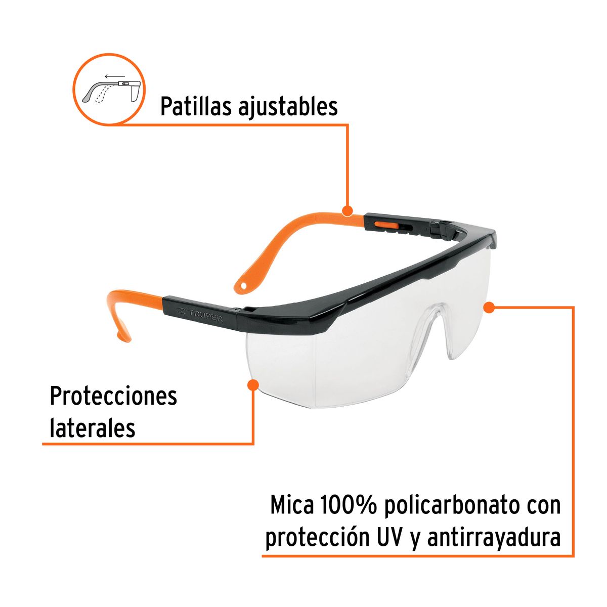 TRUPER - Lentes de seguridad ajustables claros con antiempaño Truper