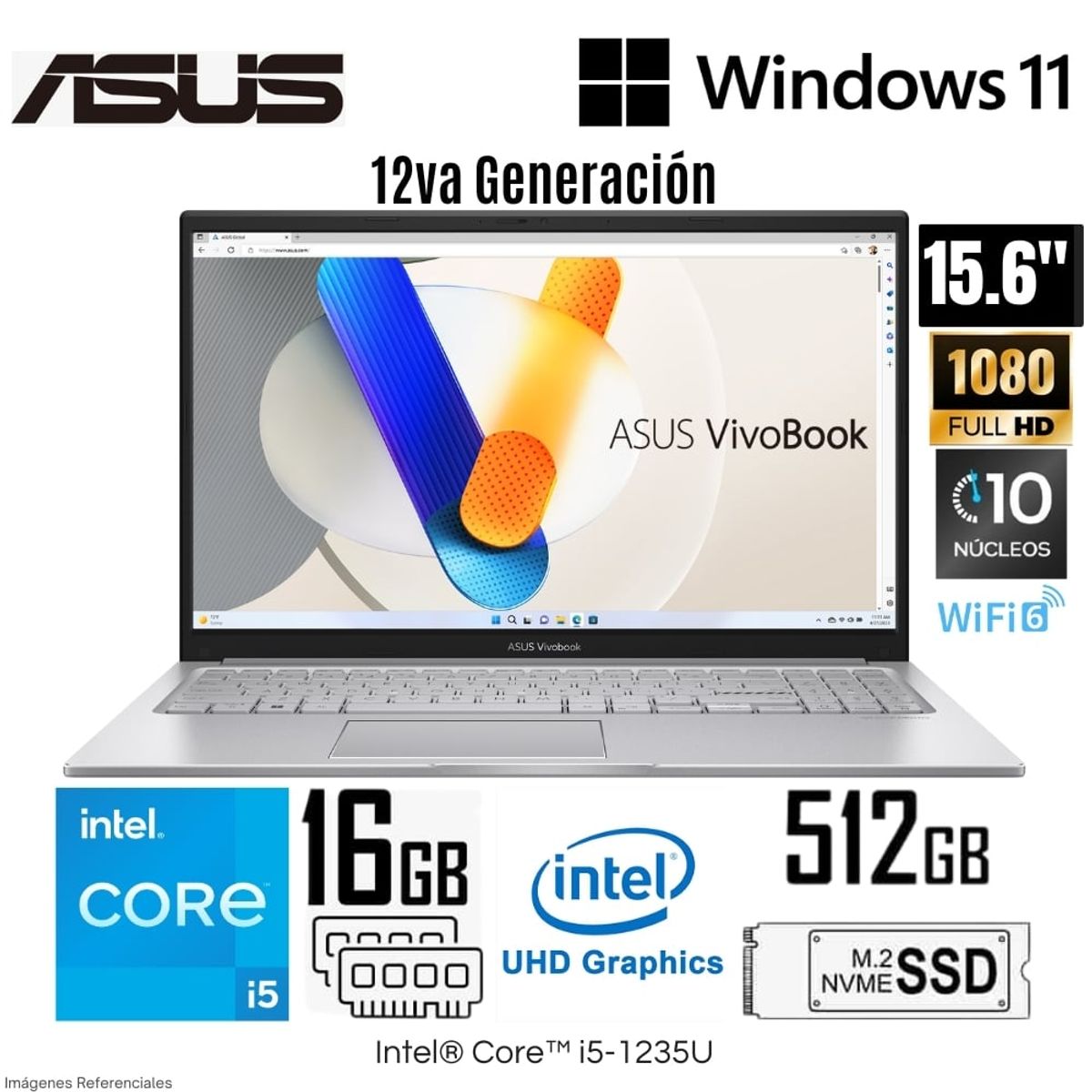 ASUS - Laptop Asus Vivobook X1504ZA-NJ339W Intel Core i5-1235U 16GB 512GB SSD 15,6 pulg. FHD Windows 11