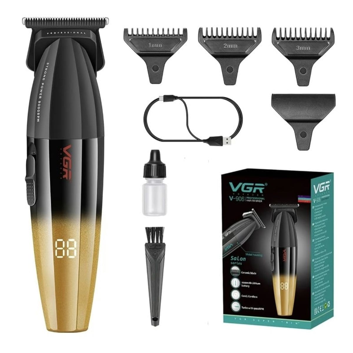 PREMIUM - Maquina Corte Cabello VGR V 209 Pantalla Digital Trimmer Dorado