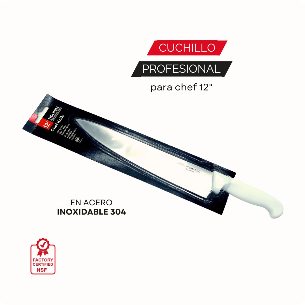 TIGERBEE - Cuchillo para Chef con mango Blanco 12¨