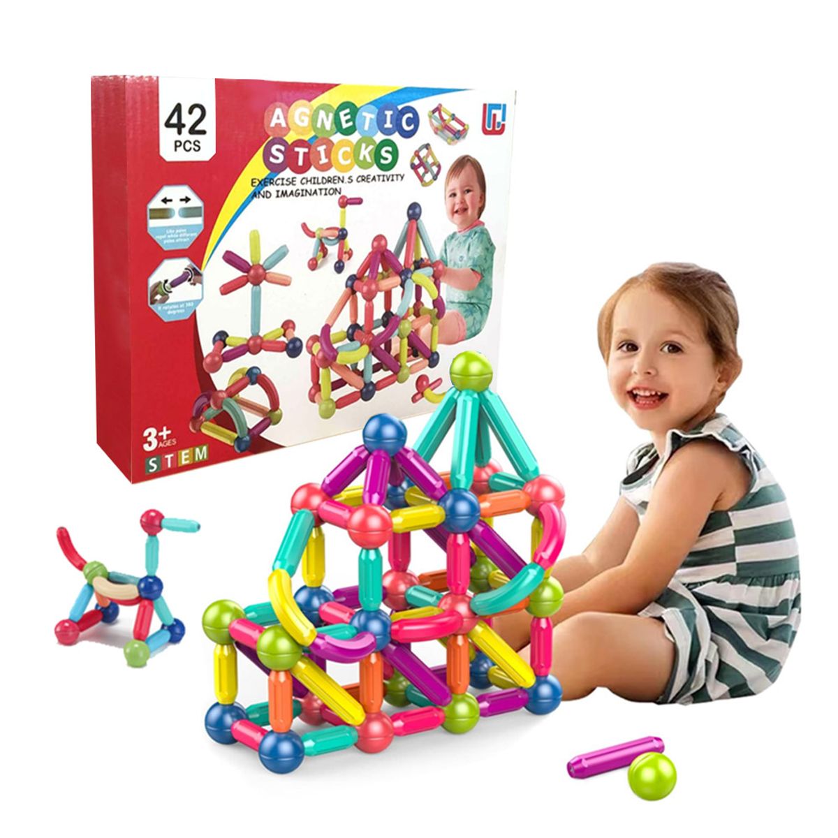 GENERICO - 42 Piezas De Bloques Magneticos Conectores Creativos