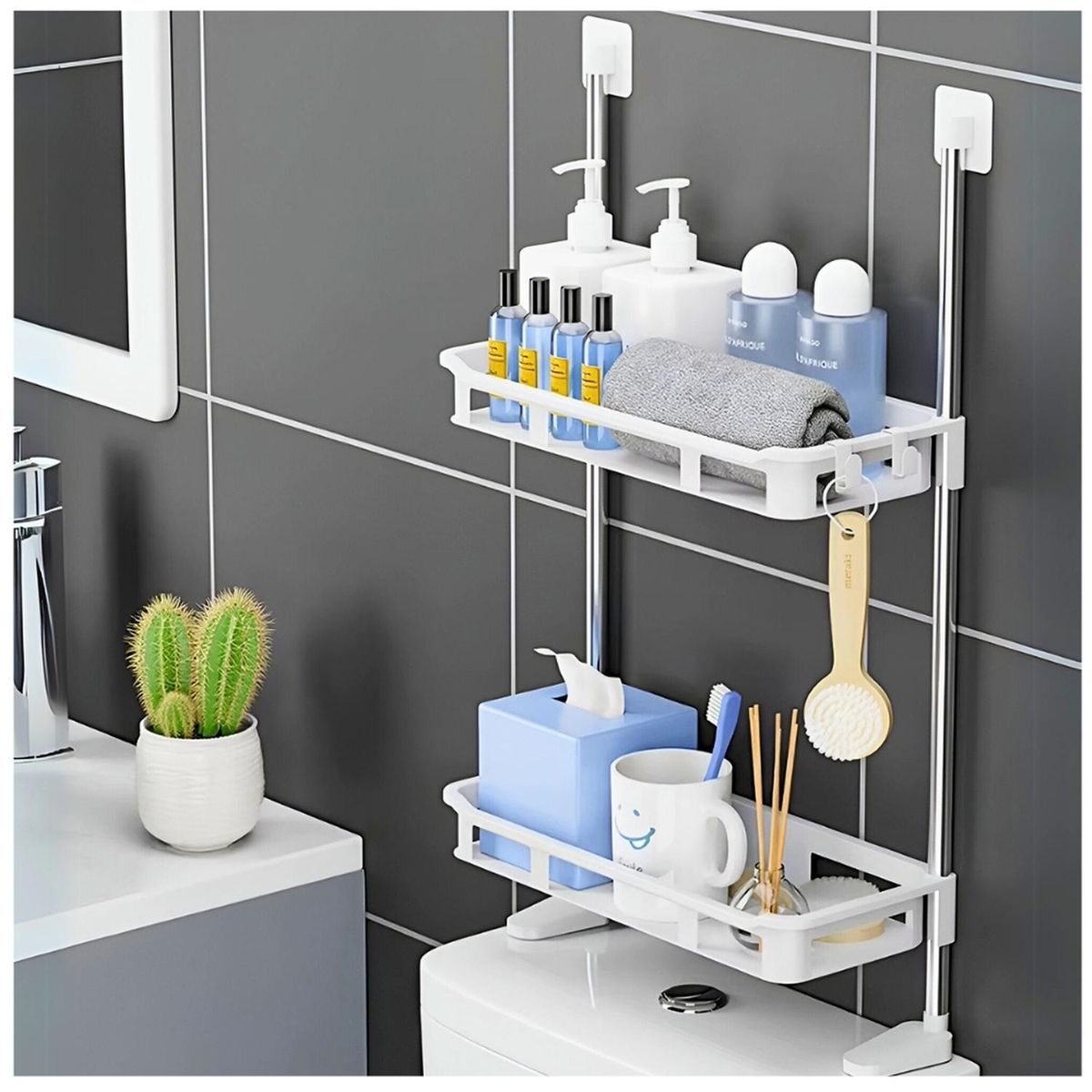 MINARI - Estante Repisa Organizador de baño de 2 Niveles Blanco 120B