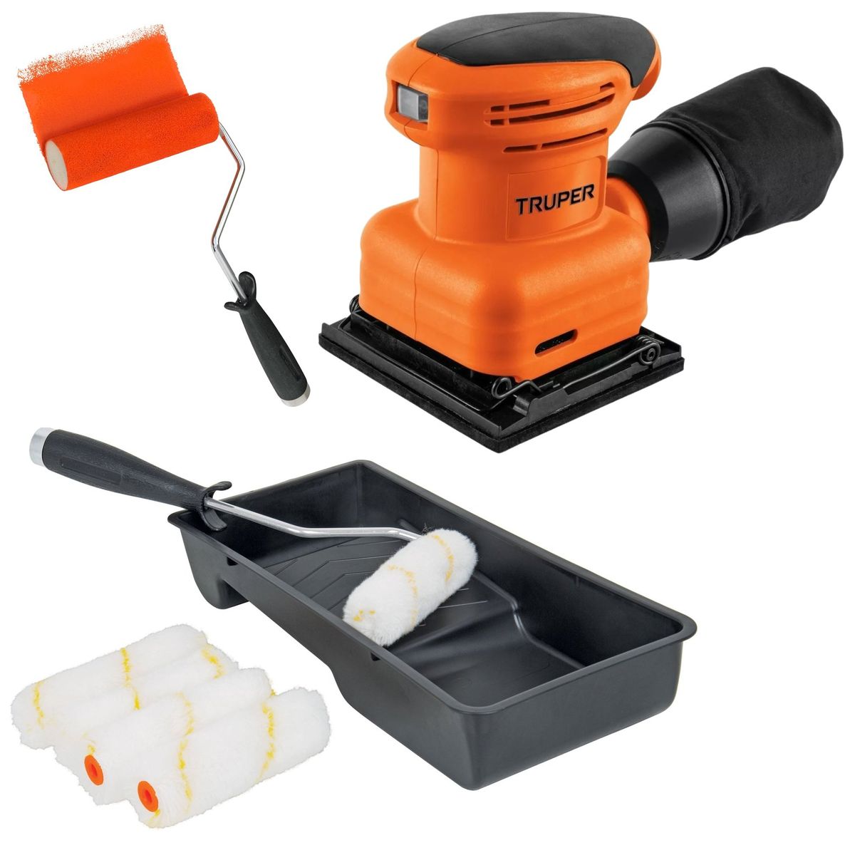 TRUPER - Lijadora orbital 200w kit DUMBO rodillos y bandeja para fino acabado