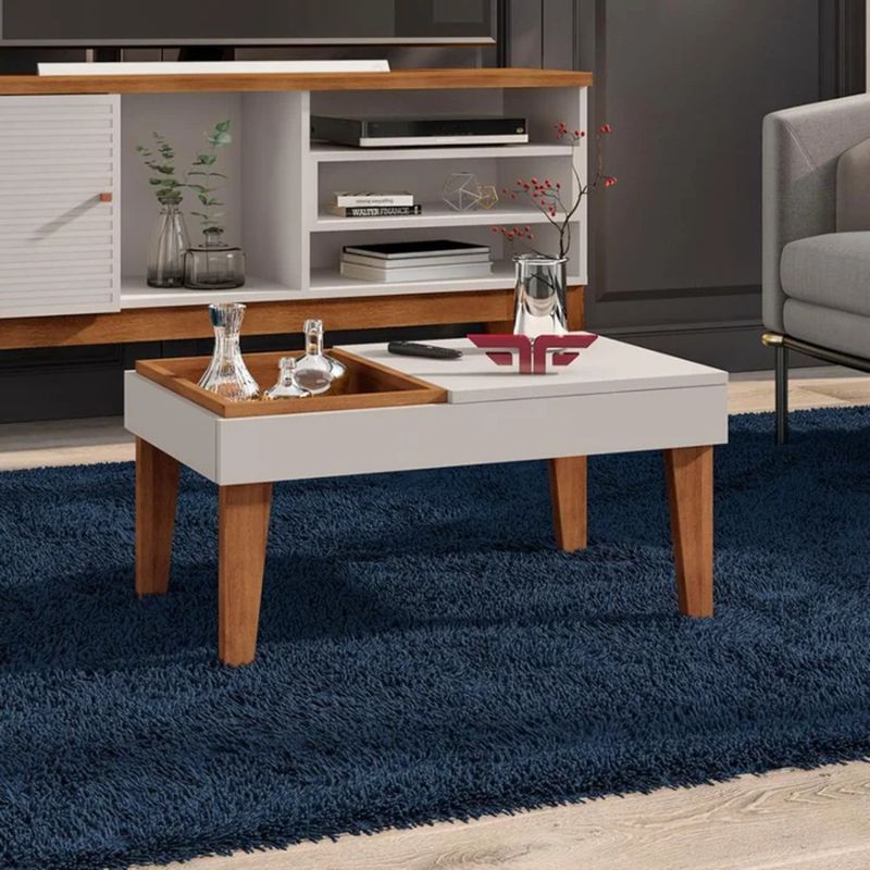 R&R MUEBLES - Mesa de Centro Taren Blanco y Marrón R&R MUEBLES