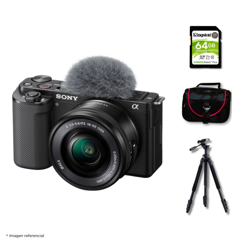 SONY - Cámara Sony ZV-E10 Mirrorless + Lente 16-50mm + Kit Deluxe