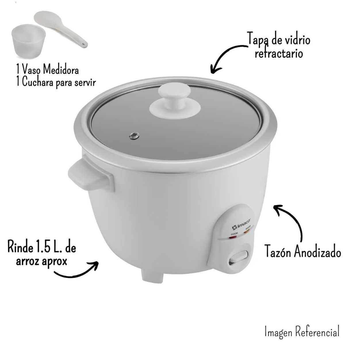 IMACO - Olla Arrocera Imaco 1.5 Lt. - Blanco RC15