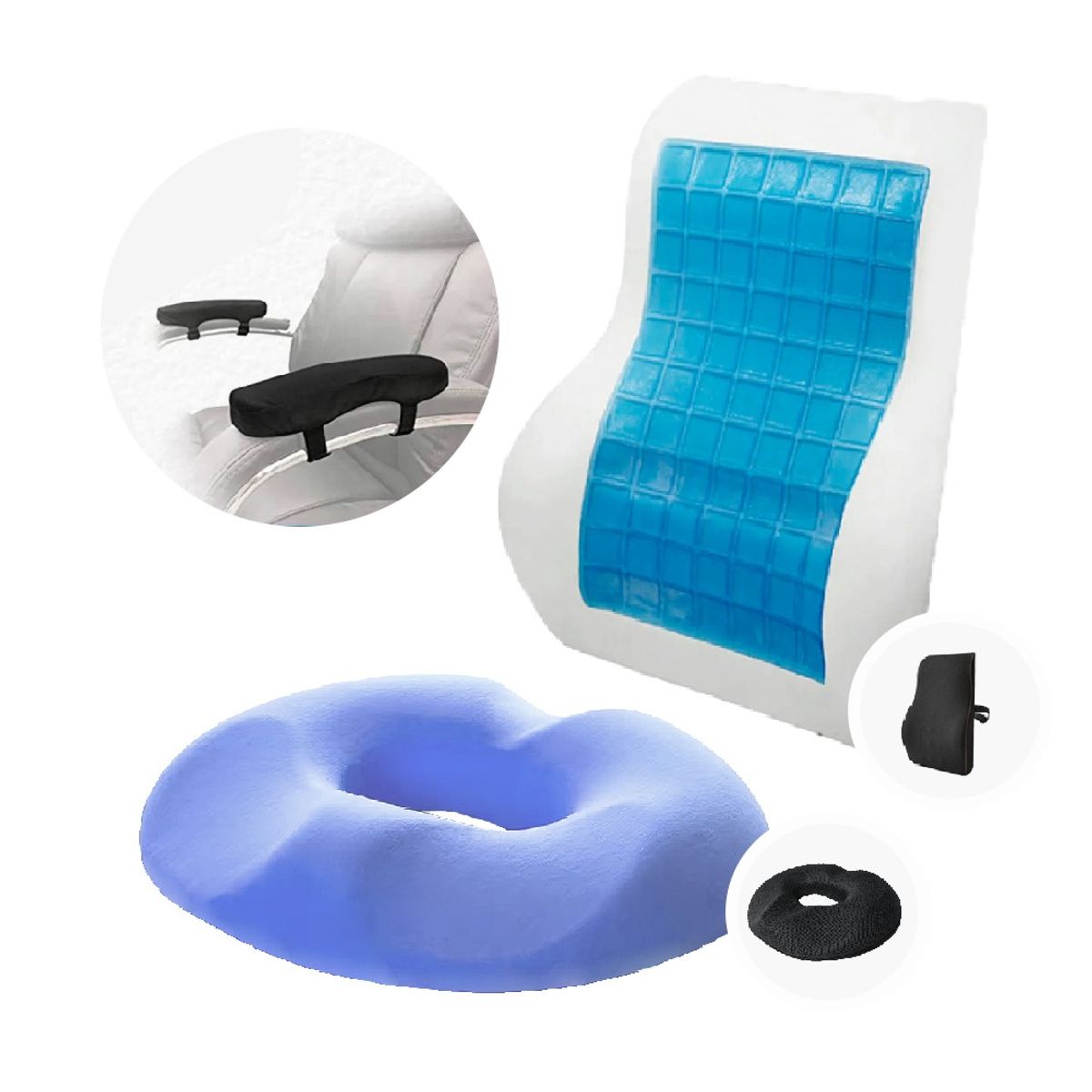 TERAFLEX - COJIN LUMBAR Y COJIN DONA GEL TECH - REGALO PAR APOYABRAZOS TERAFLEX