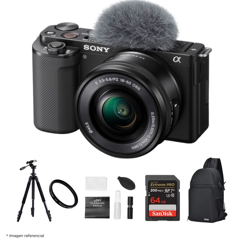 SONY - Cámara Sony ZV-E10 Mirrorless + Lente 16-50mm + Kit Ultimate