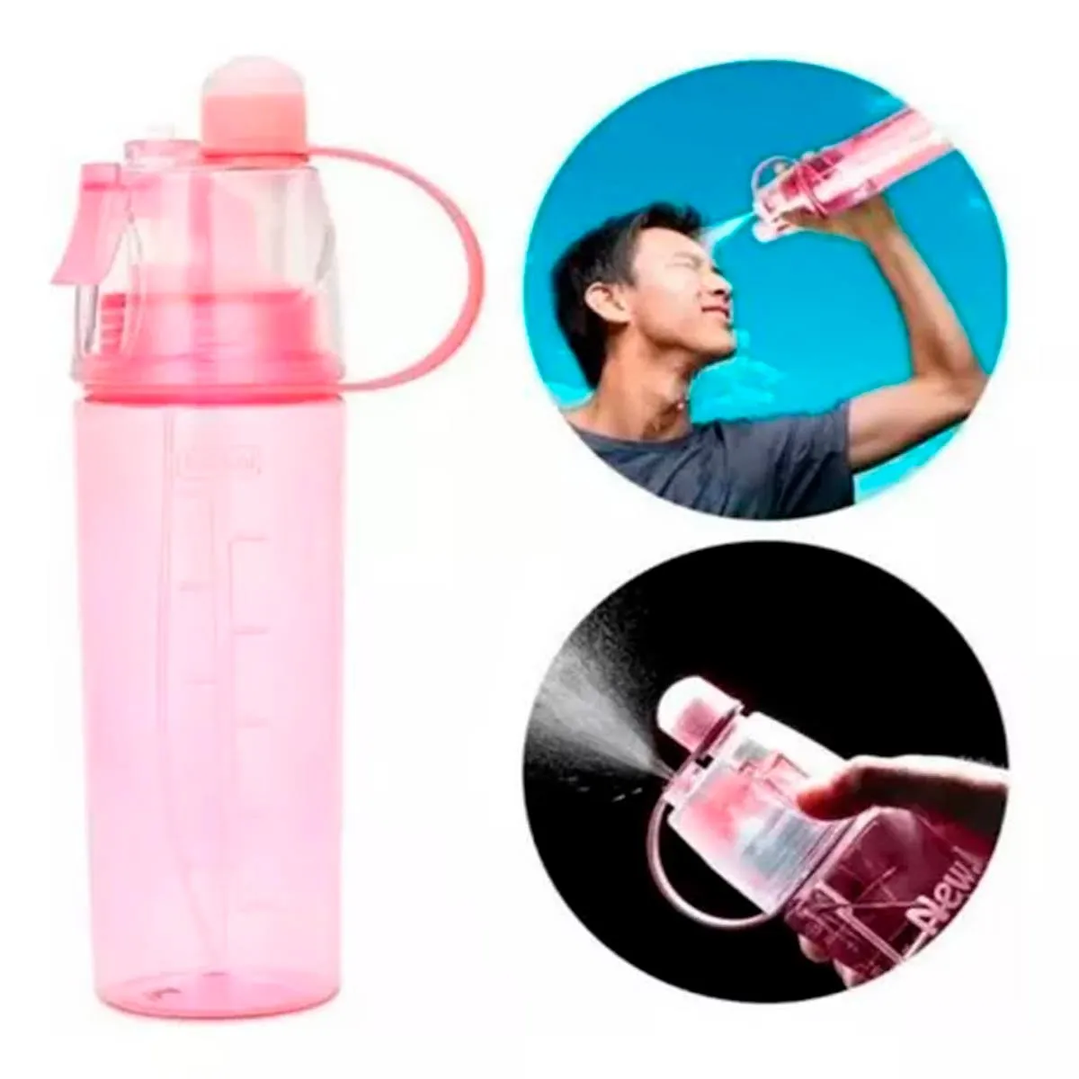 GENERICO - Botella De Agua 600ml Deportiva con Spray rosado