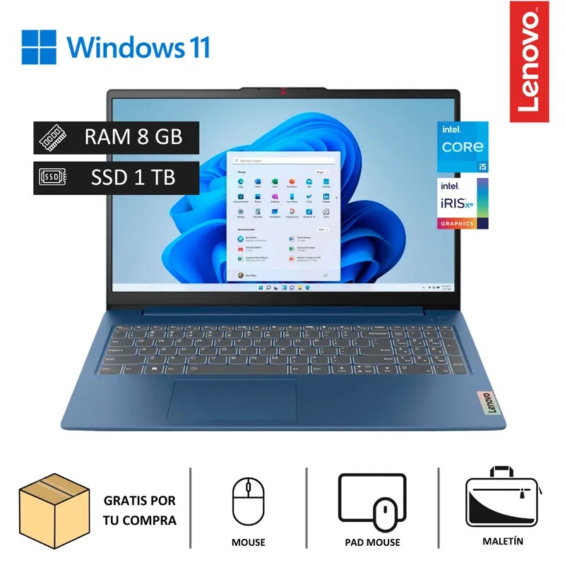 LENOVO - Laptop Lenovo IdeaPad Slim 3 15.6" FHD Core i5-12450H 4.4GHz, 8GB RAM DDR5-4800 - 1TB SSD M.2