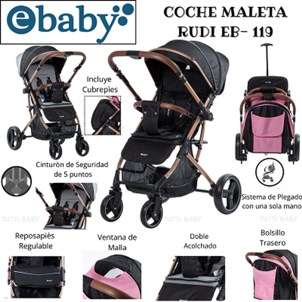 EBABY - COCHE MALETA RUDI EB119 - NEGRO