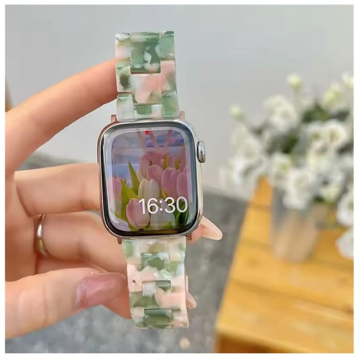 GENERICO - CORREA DE RESINA Y ACERO PARA WATCH 44-45-46 y 49 mm FLORAL