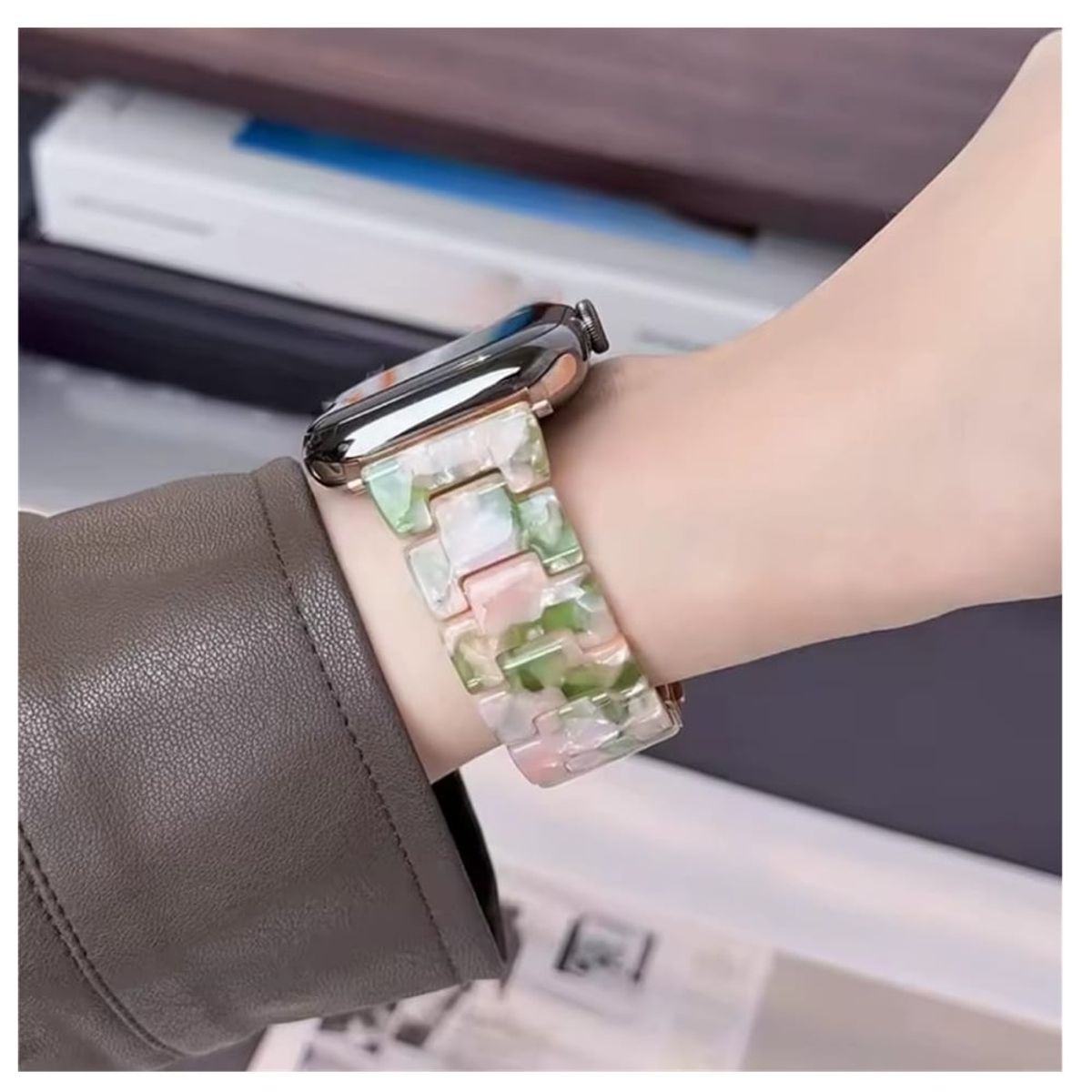 GENERICO - CORREA DE RESINA Y ACERO PARA WATCH 44-45-46 y 49 mm FLORAL