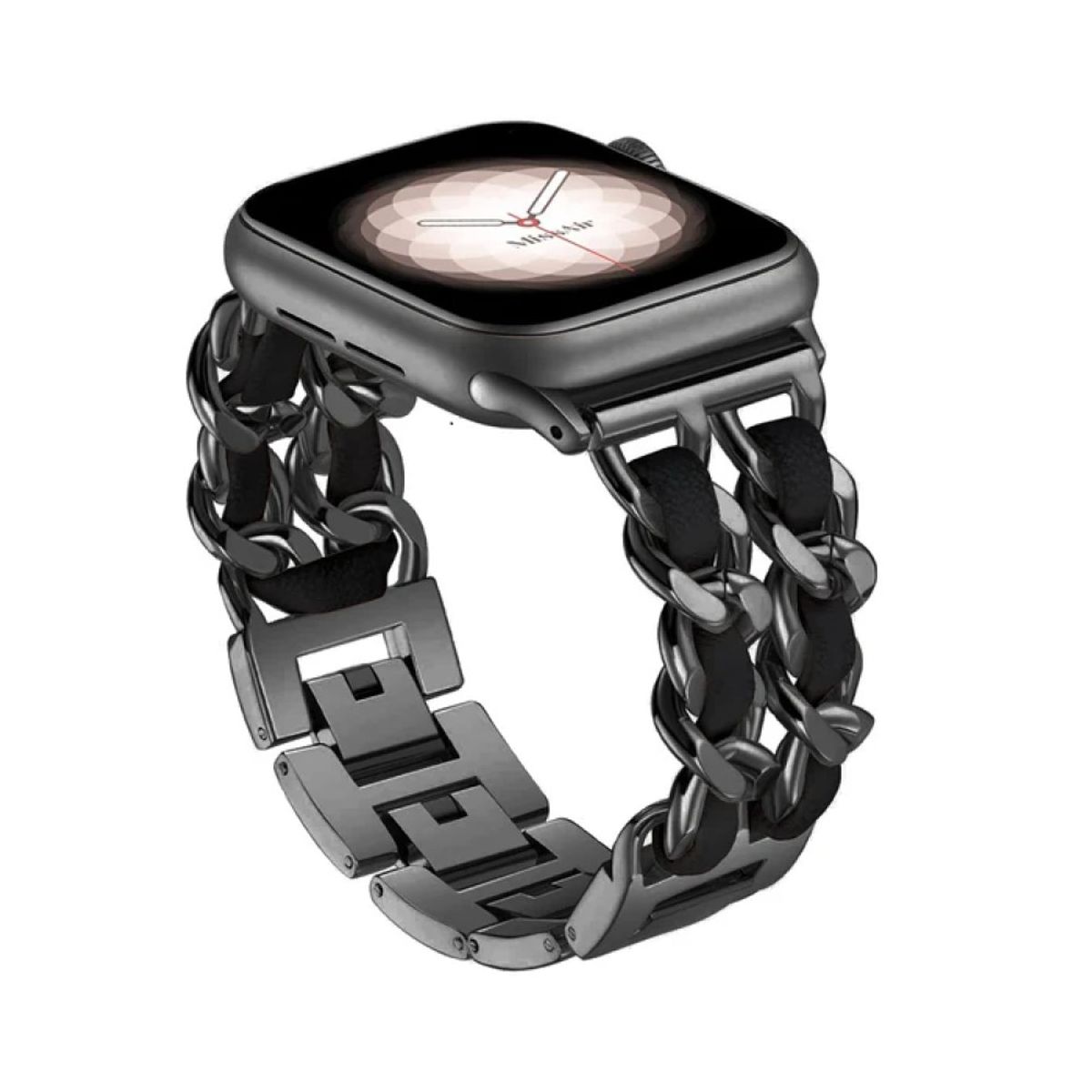 GENERICO - CORREA DE CUERO Y ACERO PARA WATCH 44-45-46 y 49 mm NEGRO