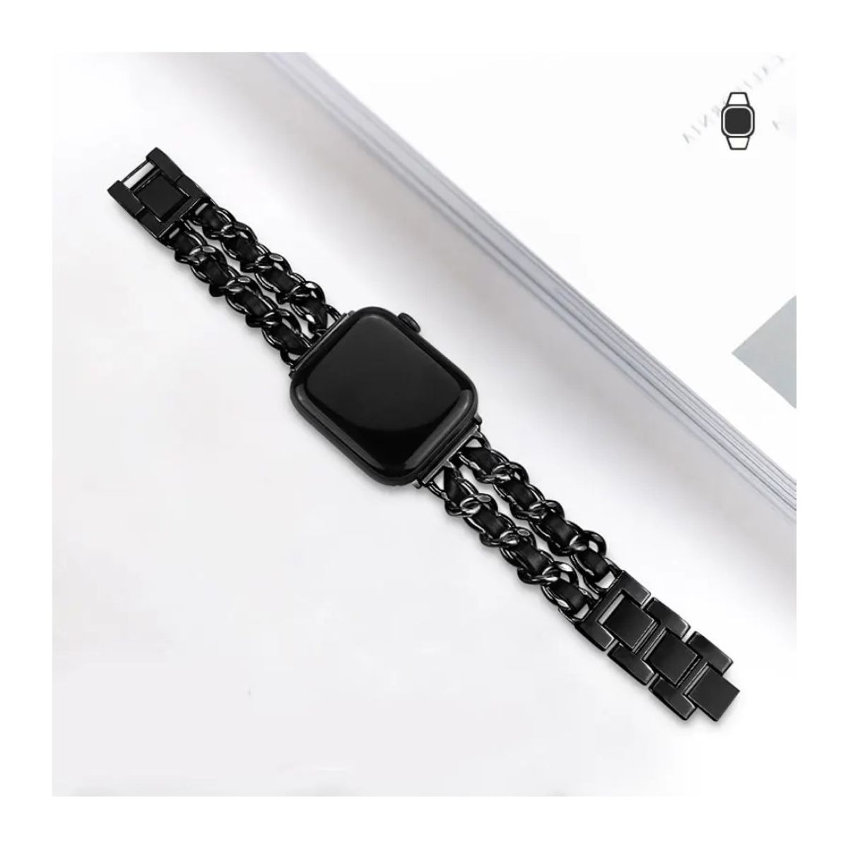 GENERICO - CORREA DE CUERO Y ACERO PARA WATCH 44-45-46 y 49 mm NEGRO