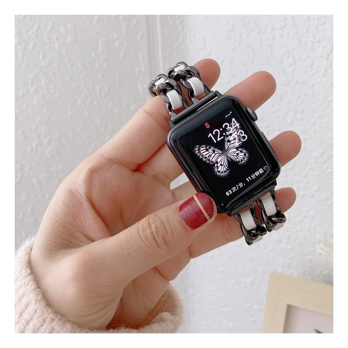 GENERICO - CORREA DE CUERO Y ACERO PARA WATCH 38-40-41-42 mm BLACK N WHITE