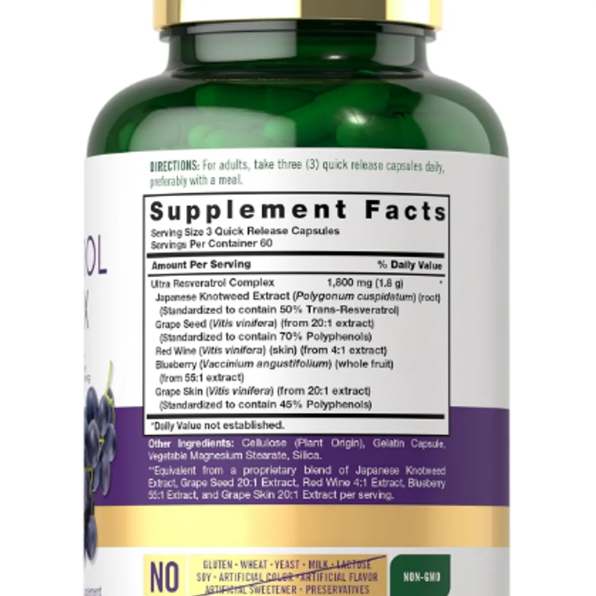 GENERICO - SUPLEMENTO DE RESVERATROL 1800MG CARLYLE 180 CÁPSULAS