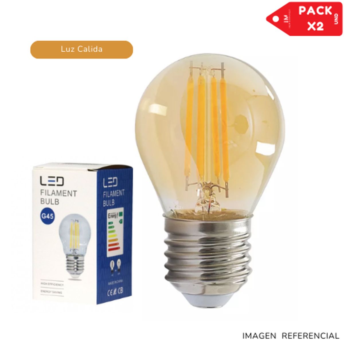 INSPIRA MARKET - Foco Bombilla de Filamento LED Luz Cálida Pack x2